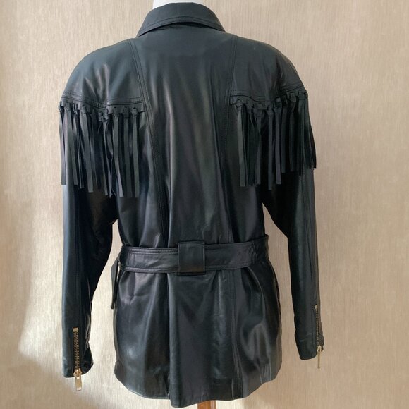 Vintage Margaret Godfrey Black Leather Fringe Biker Jacket - Picture 2 of 15